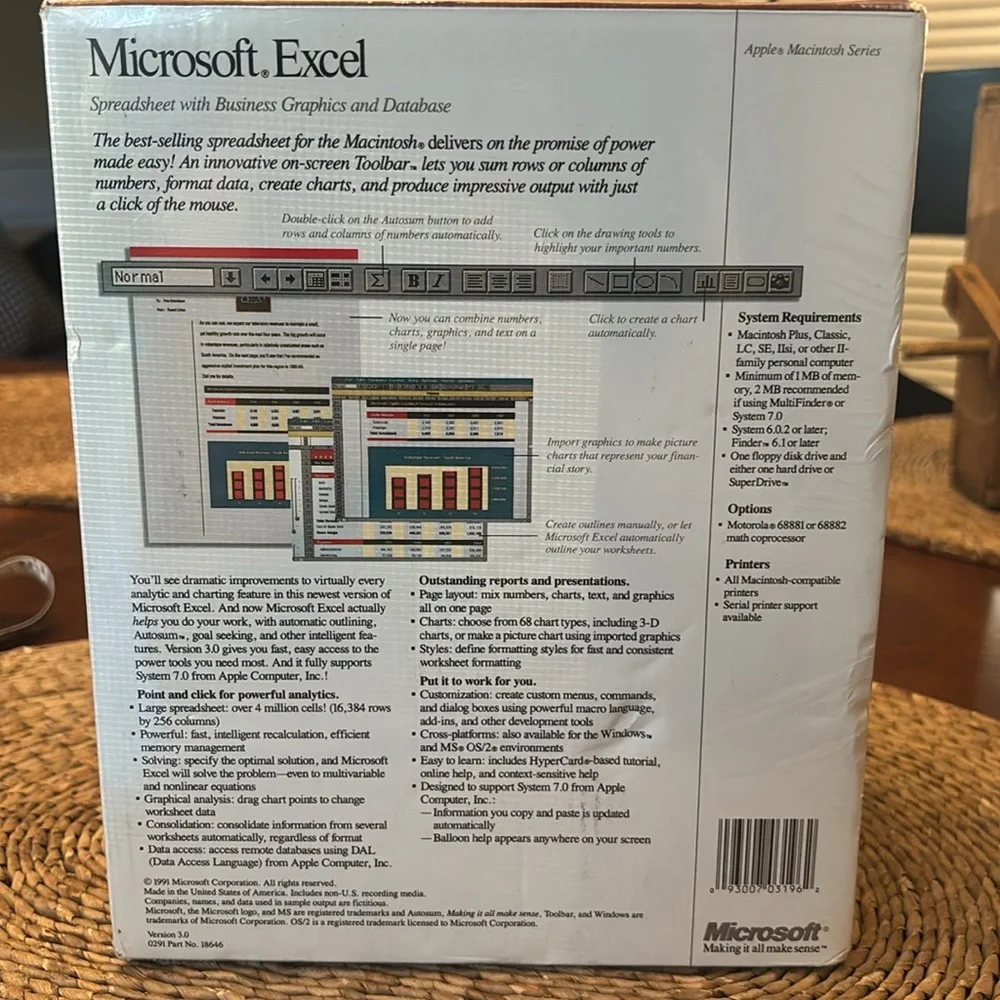 Vintage Microsoft Excel for Mac system 7.0